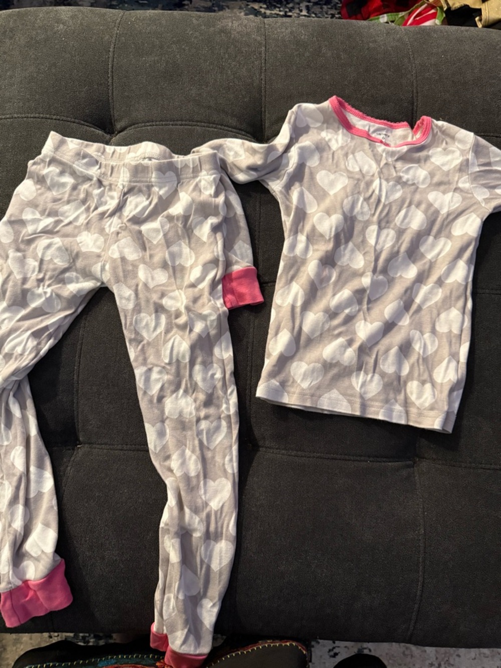 Carter's Gray Heart-Print Pajama Set with Pink Trim